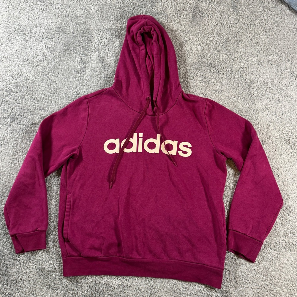 Adidas Pullover Hoodie Magenta Purple Cream Logo Sweatshirt Womens